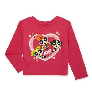 Girls Long Sleeve Powerpuff Heart Valentine’s Day Girls L/S Tee Pink NEW